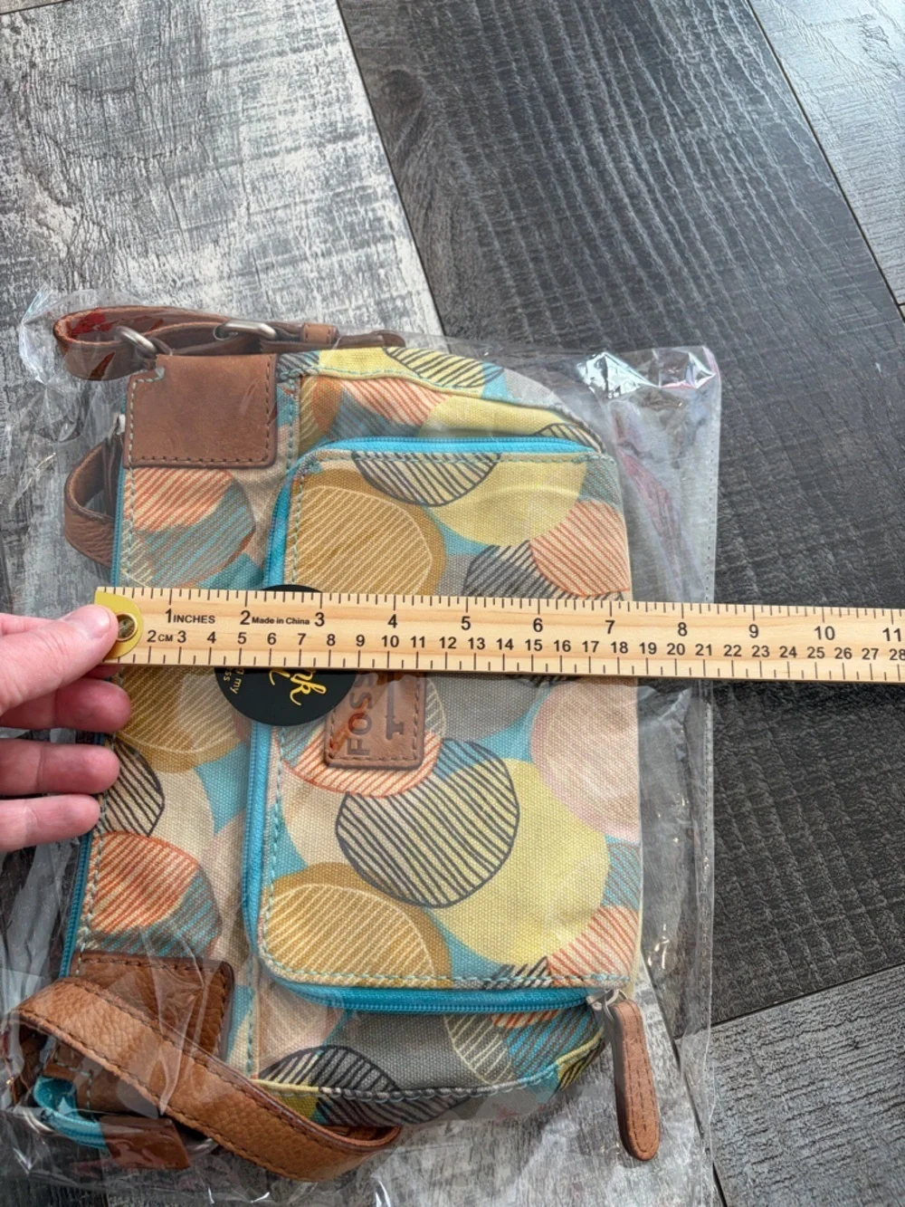 Fossil Colorful Geometric Print Canvas & Leather Crossbody Bag